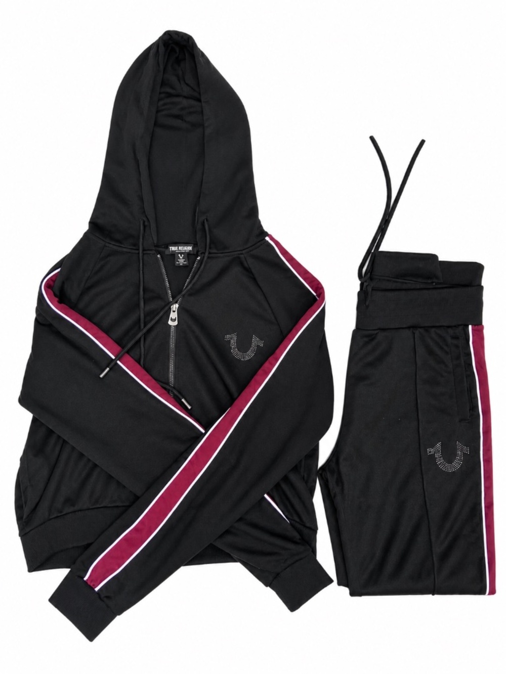 True Religion Women’s M Rhinestone Tracksuit Hoodie Joggers Set Y2K